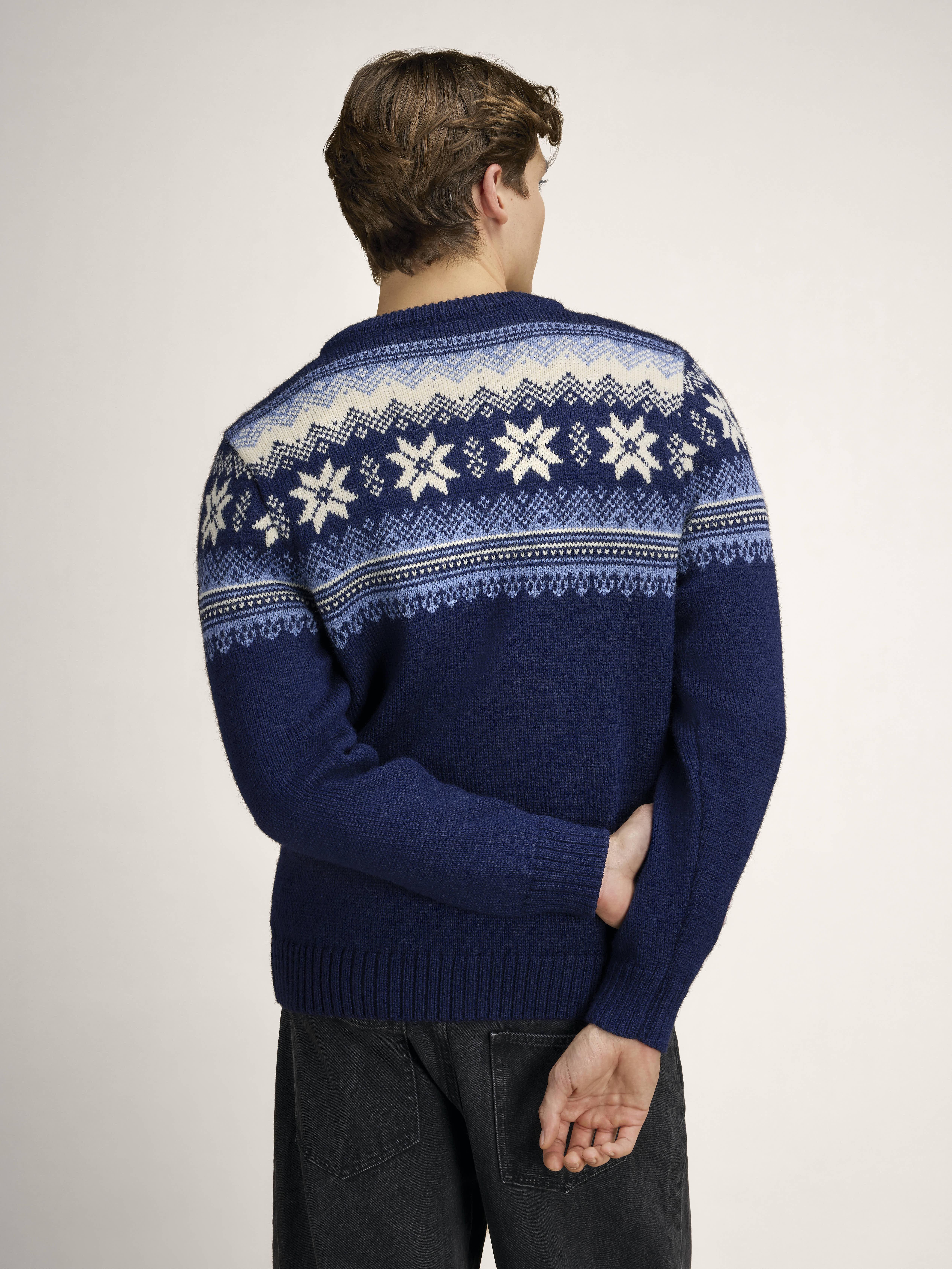 Veafjord Men's Jacket - Norwegian Wool Navy Blue Shadow Cream