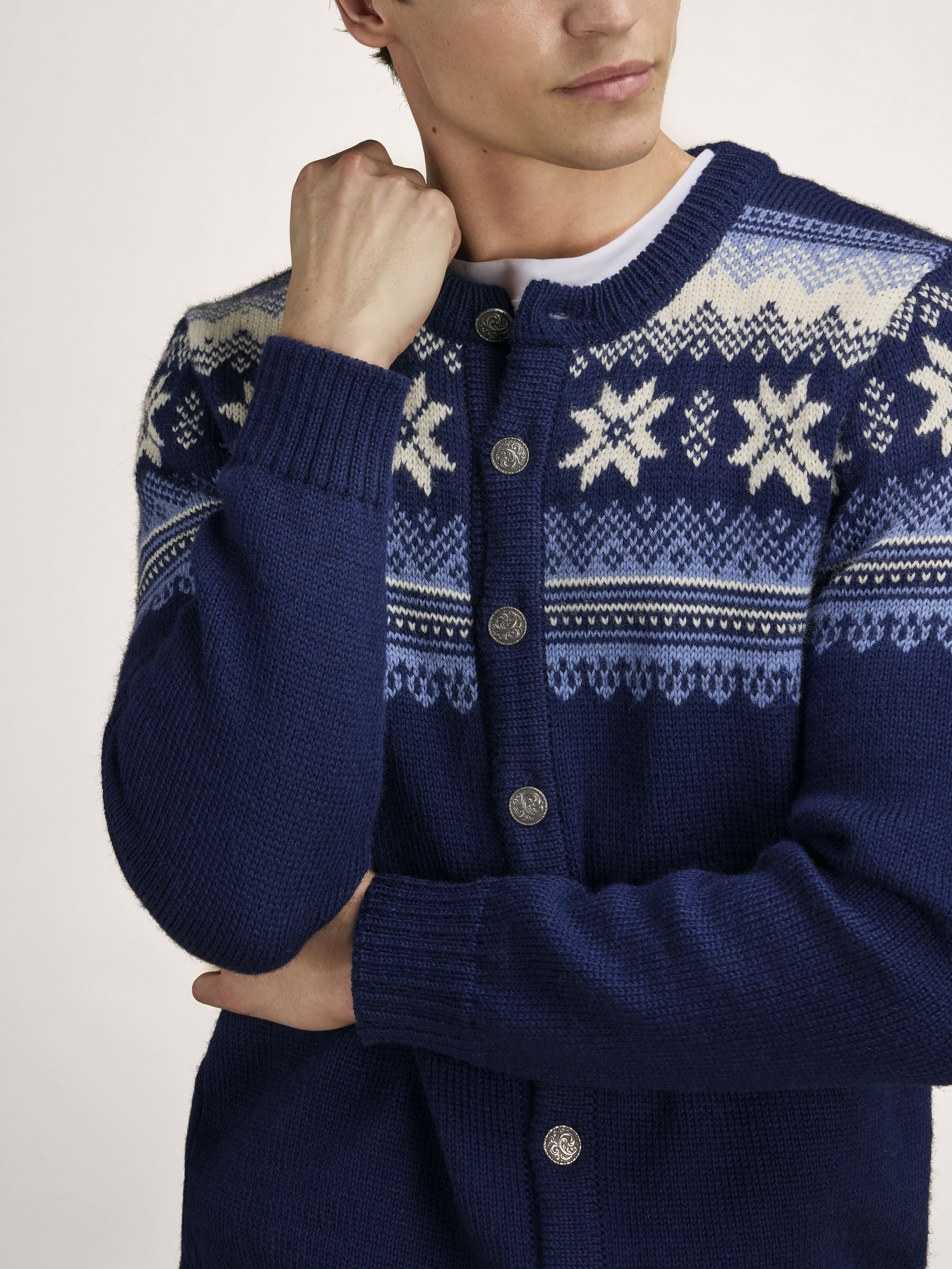 Veafjord Men's Jacket - Norwegian Wool Navy Blue Shadow Cream