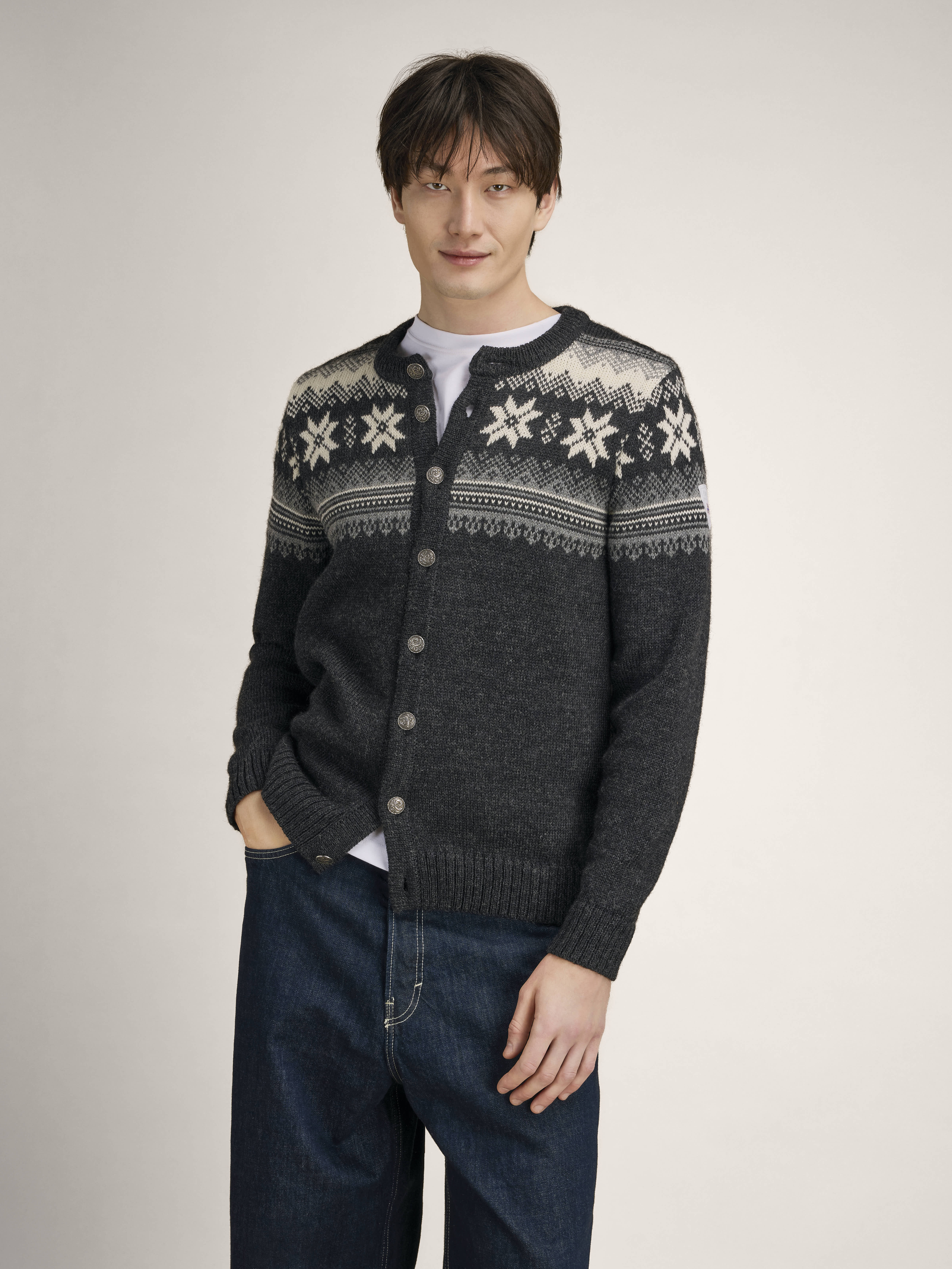 Veafjord Men's Jacket - Norwegian Wool Darkcharcoal Smoke Cream