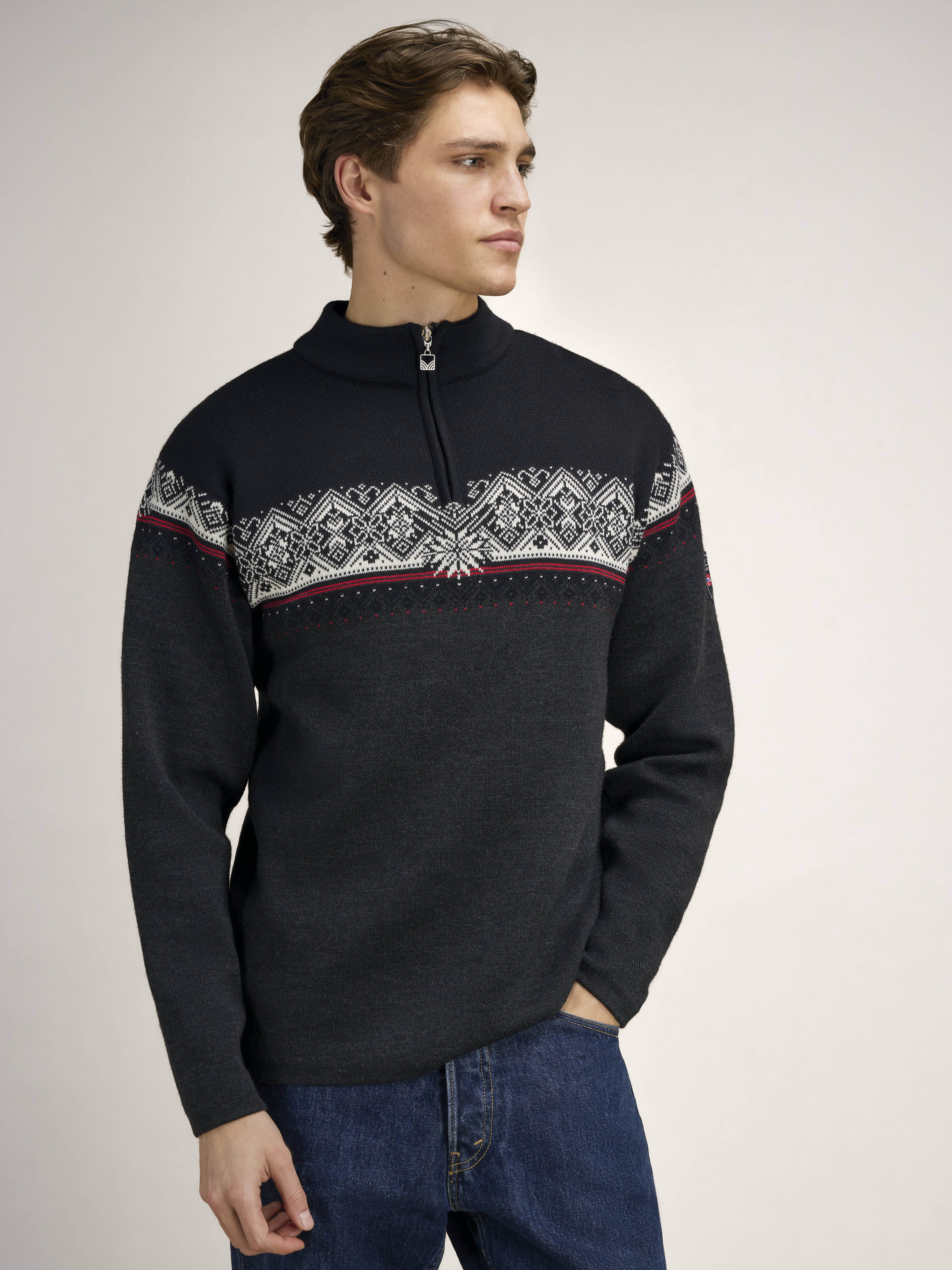 Moritz Men’s Sweater - Merino Wool Darkcharcoal Raspberry Black