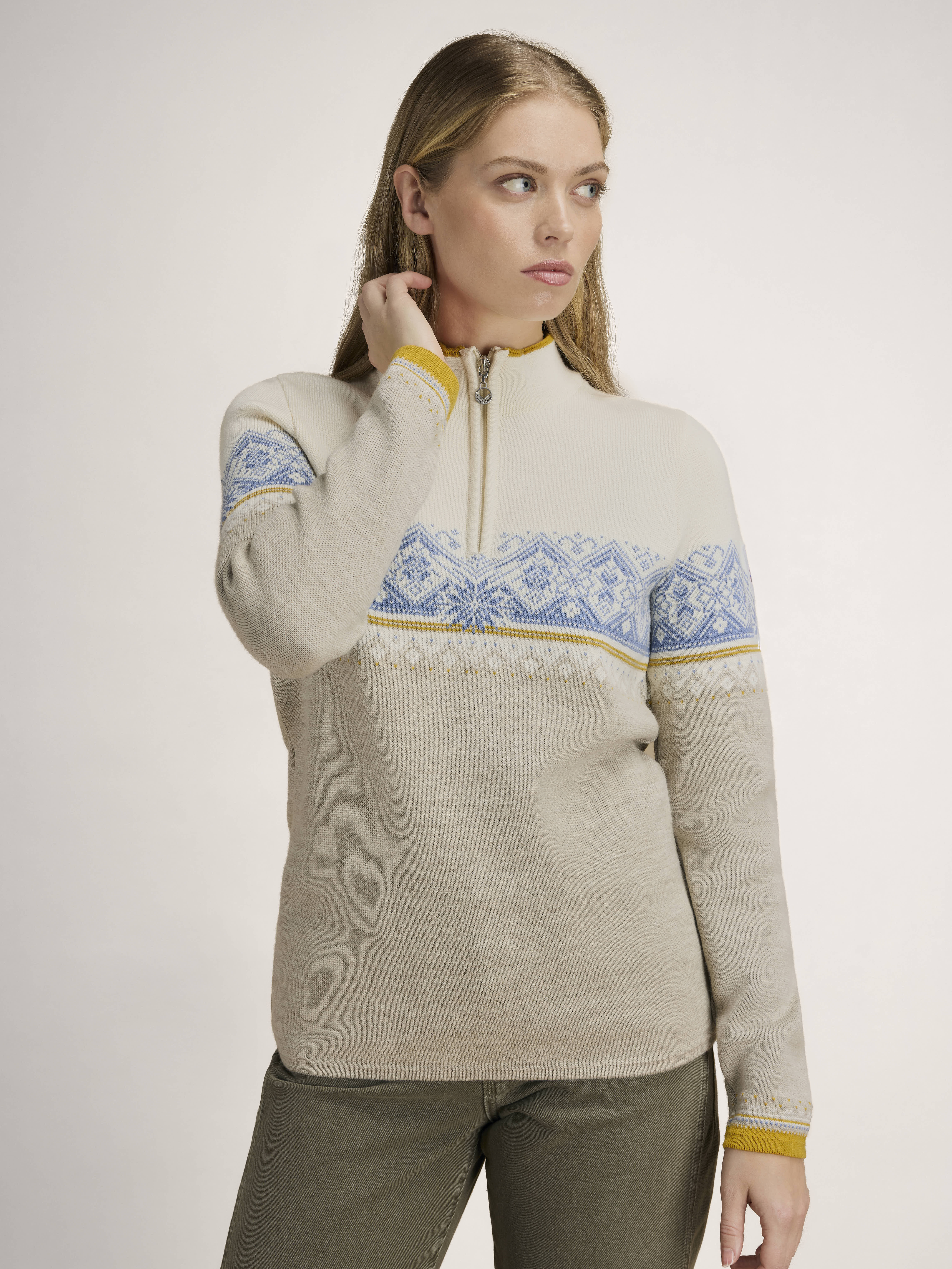 Moritz Women’s Sweater - Merino Wool Sand Offwhite Blueshadow