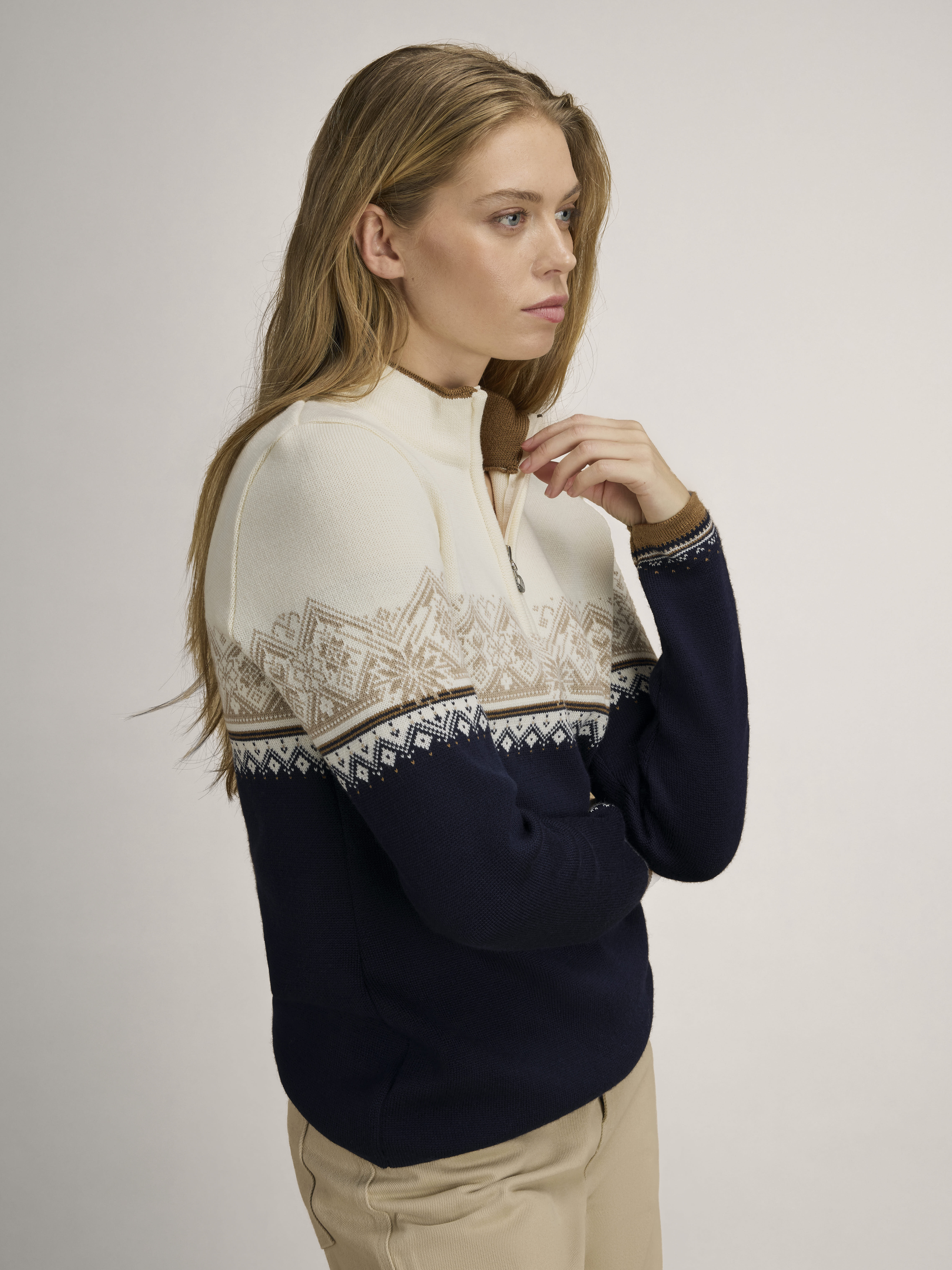 Moritz Women’s Sweater - Merino Wool Navy Bronze Beige Offwhite