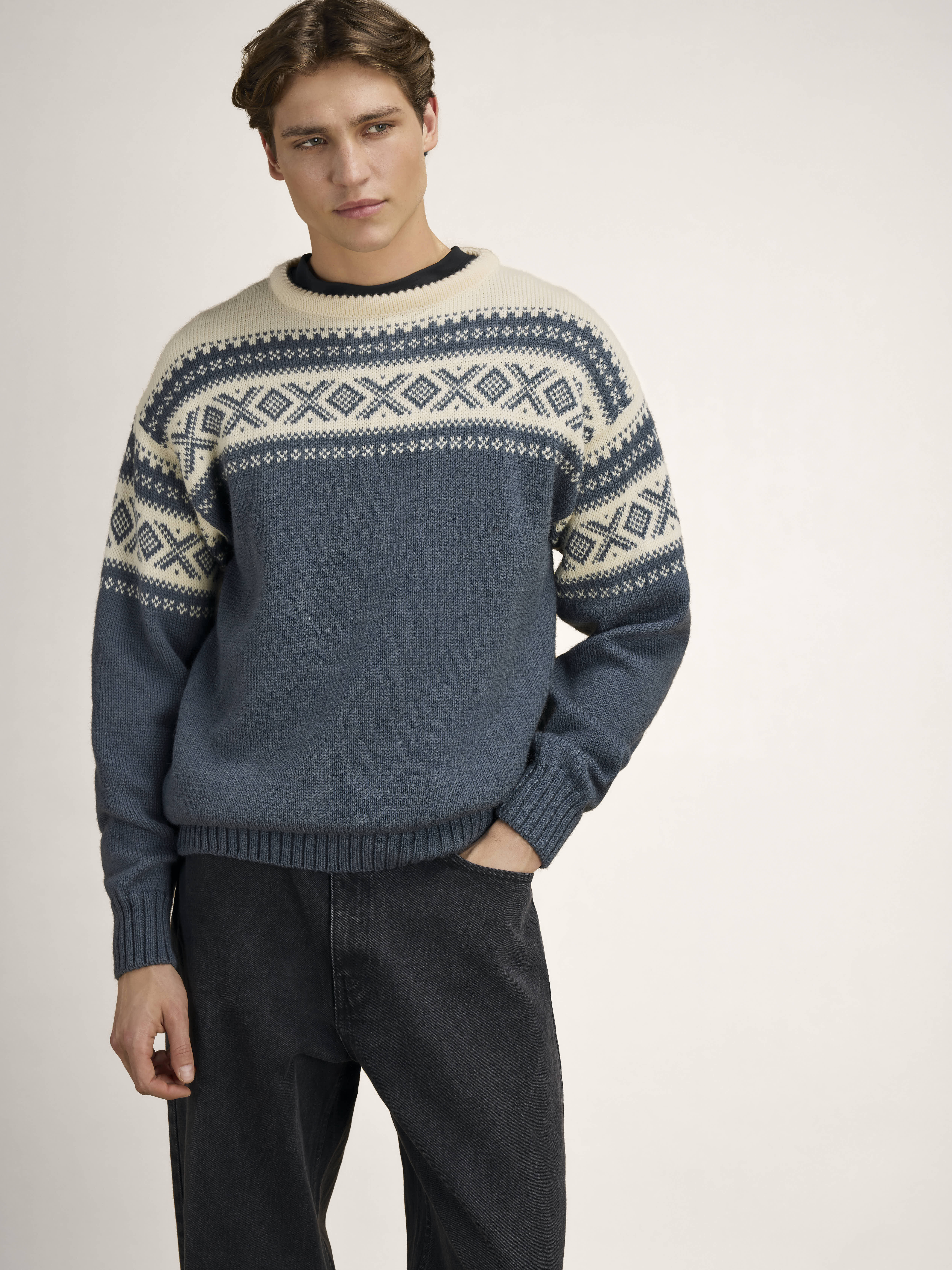 Cortina 1956 Sweater - Norwegian Wool Steel Offwhite
