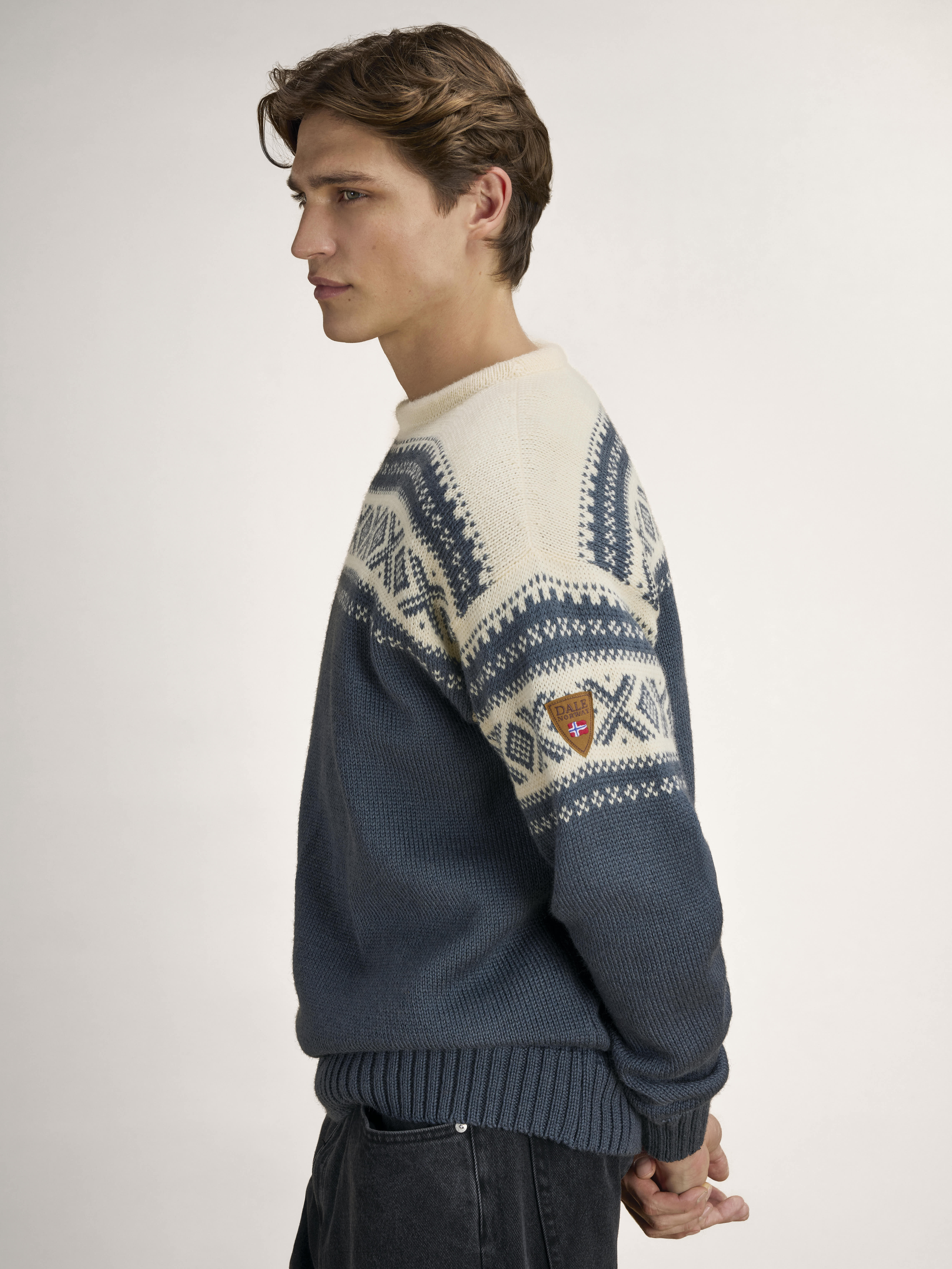 Cortina 1956 Sweater - Norwegian Wool Steel Offwhite
