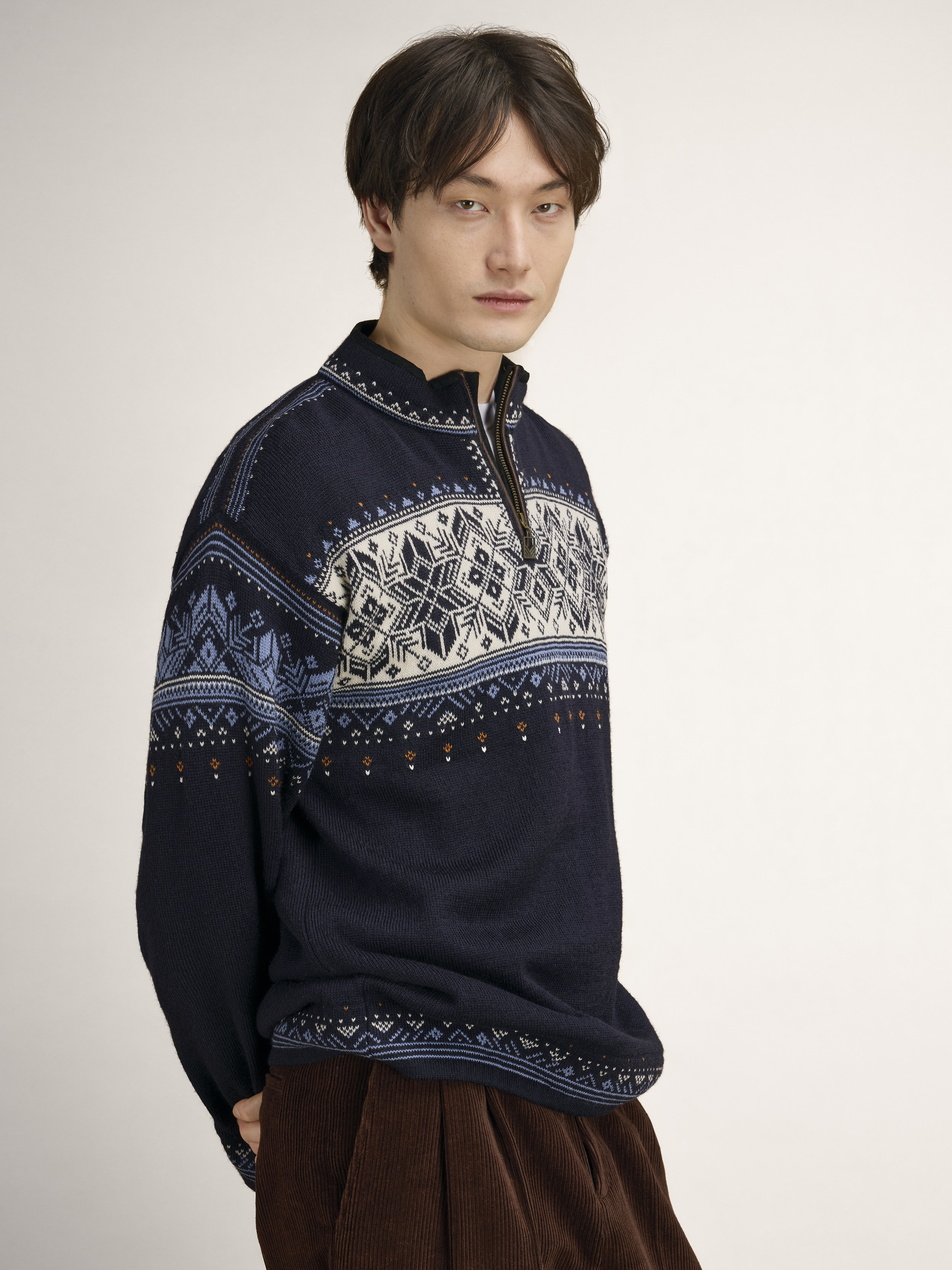 Blyfjell Men's Knit Sweater Midnavy Blushad Offwhite Coppe
