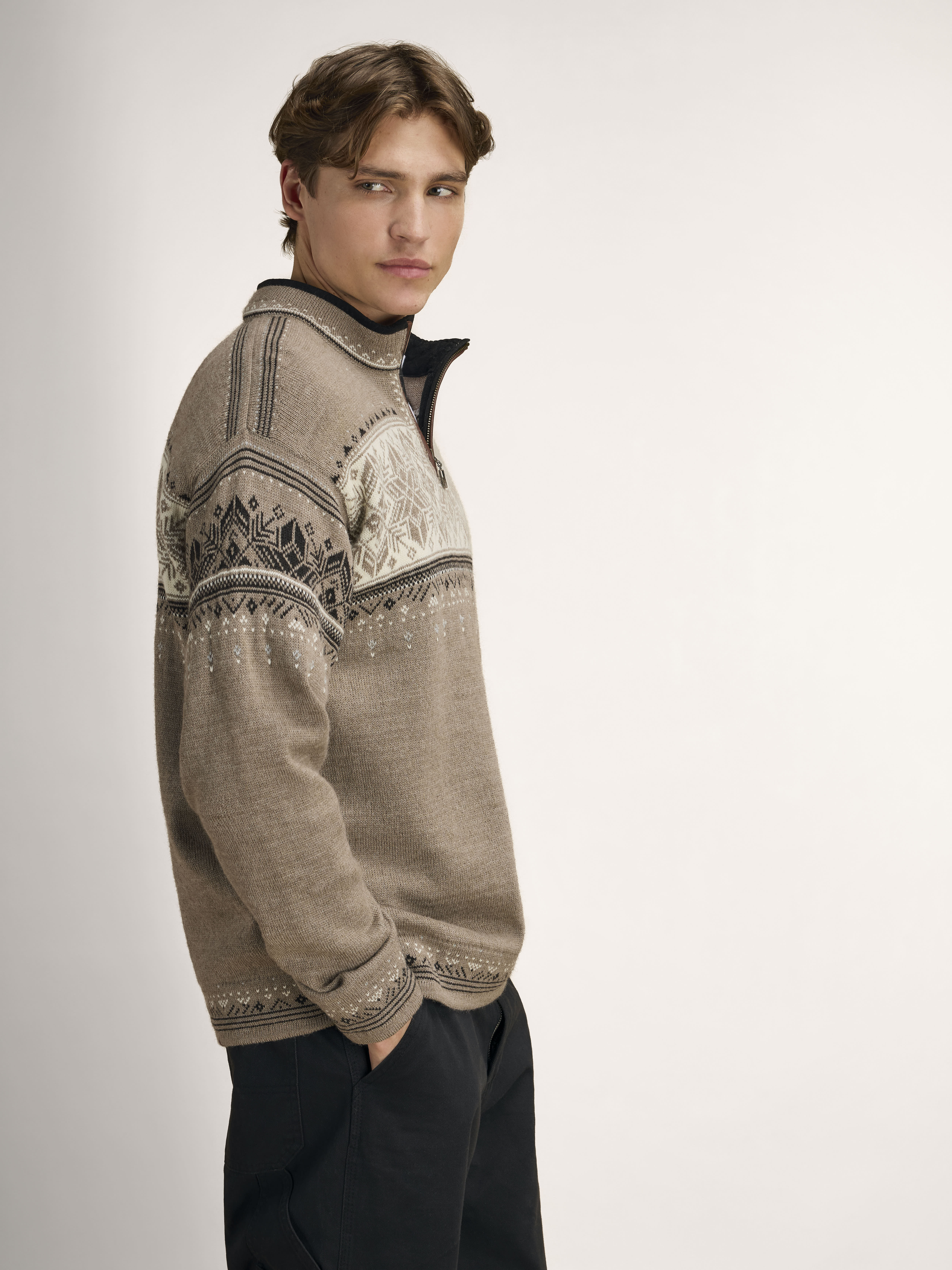 Blyfjell Men's Knit Sweater Mountainstone Offwhite Coffee