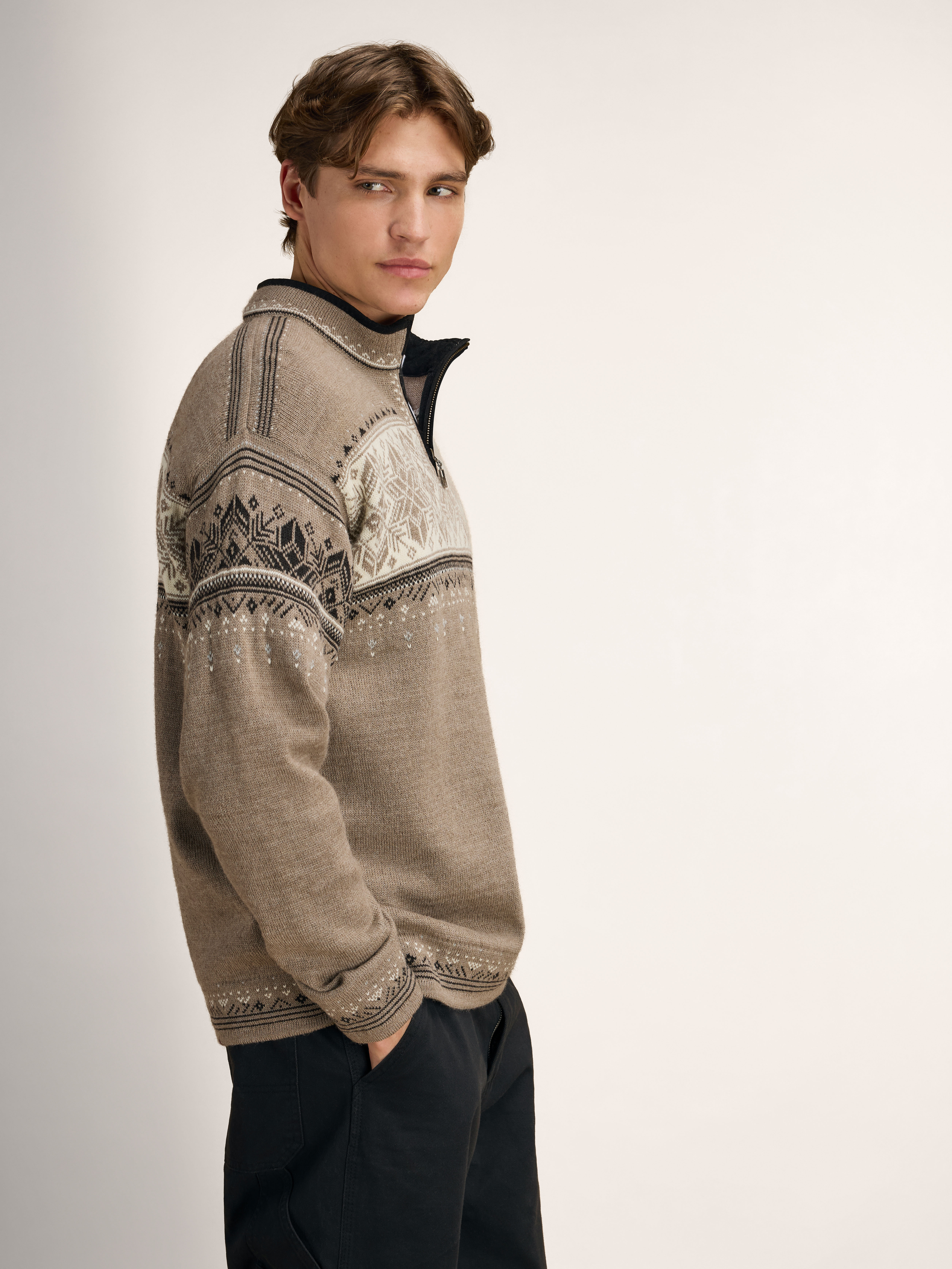 Blyfjell Men's Knit Sweater Mountainstone Offwhite Coffee