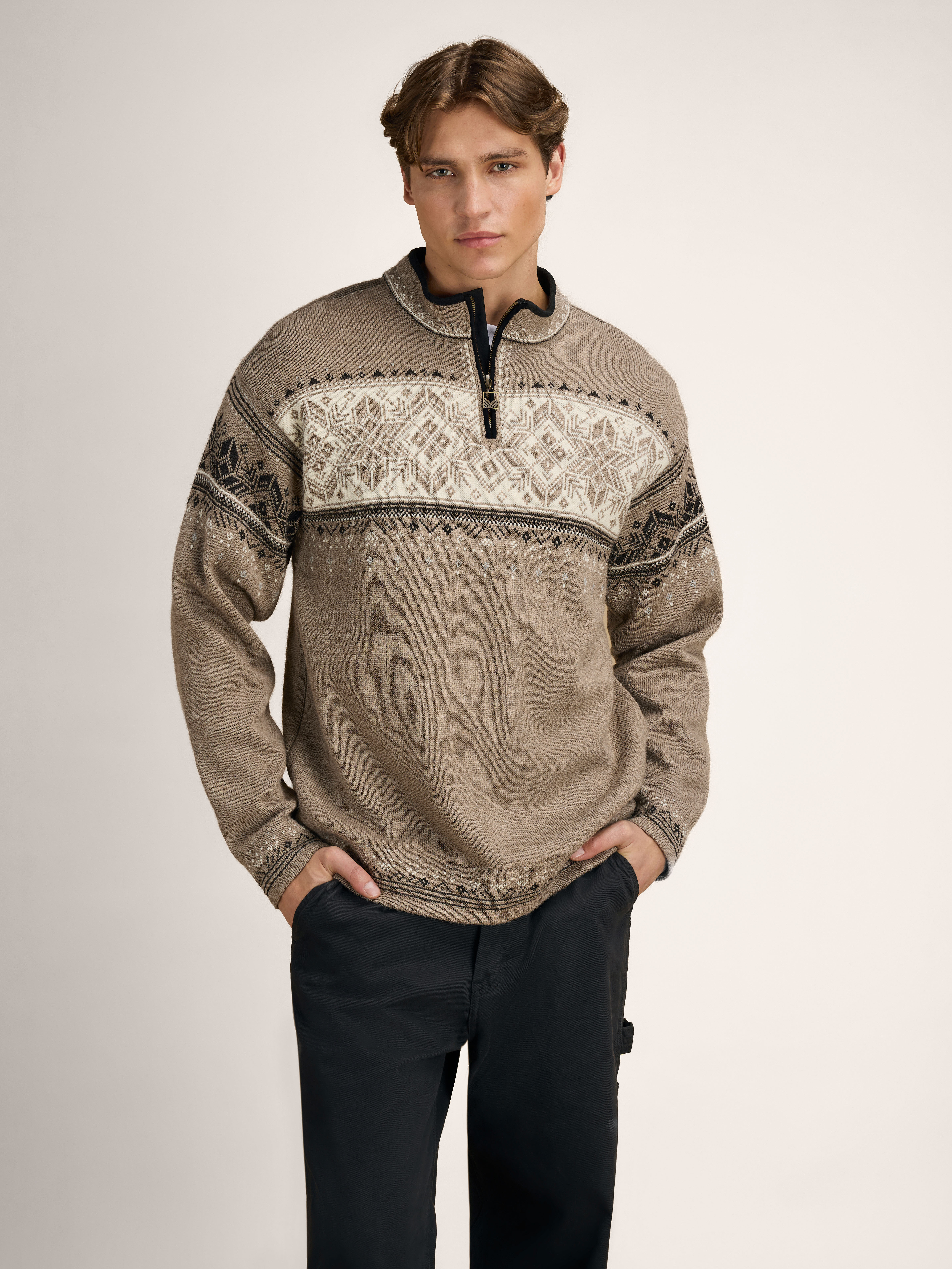 Blyfjell Men's Knit Sweater Mountainstone Offwhite Coffee