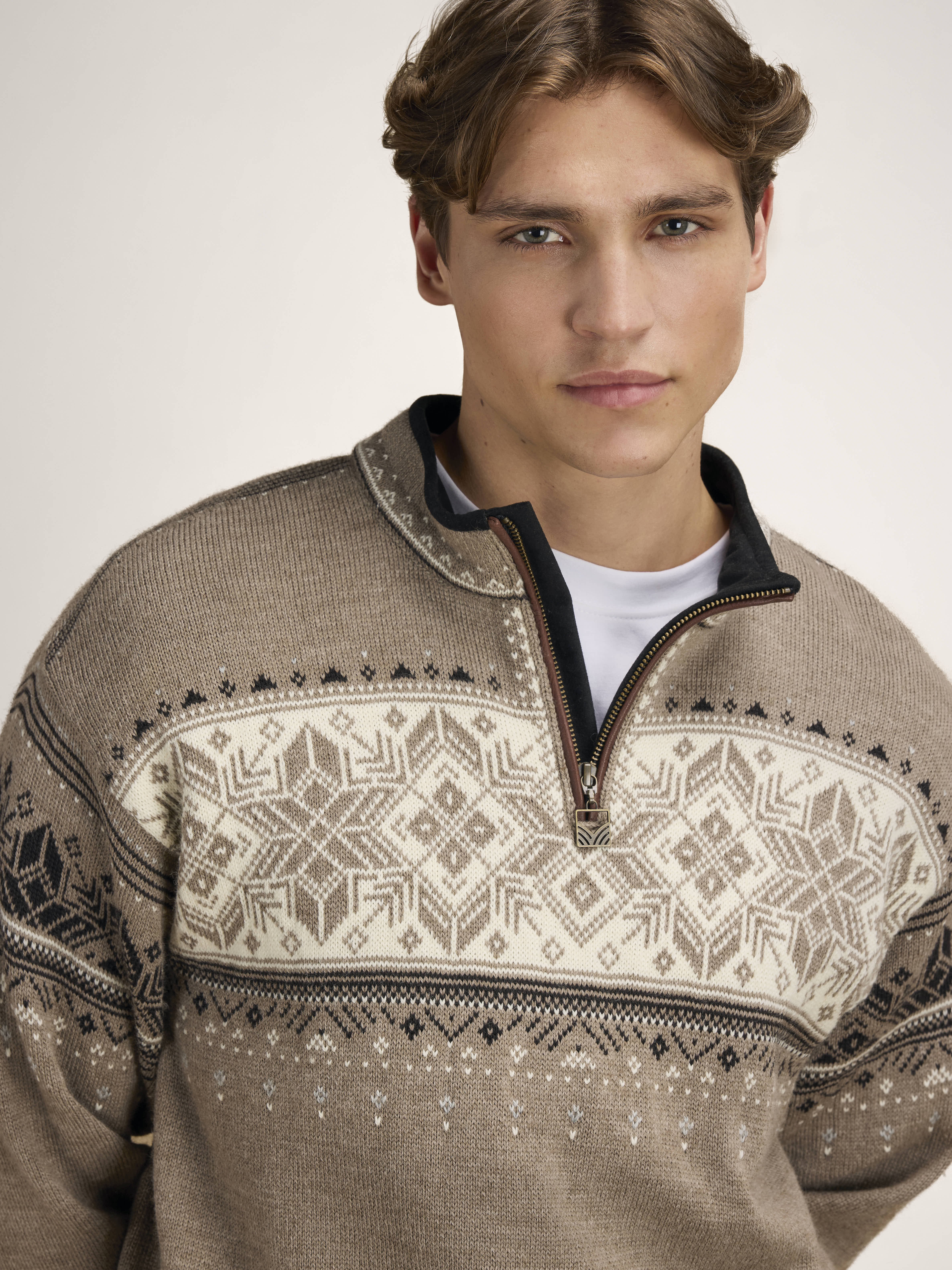 Blyfjell Men's Knit Sweater Mountainstone Offwhite Coffee
