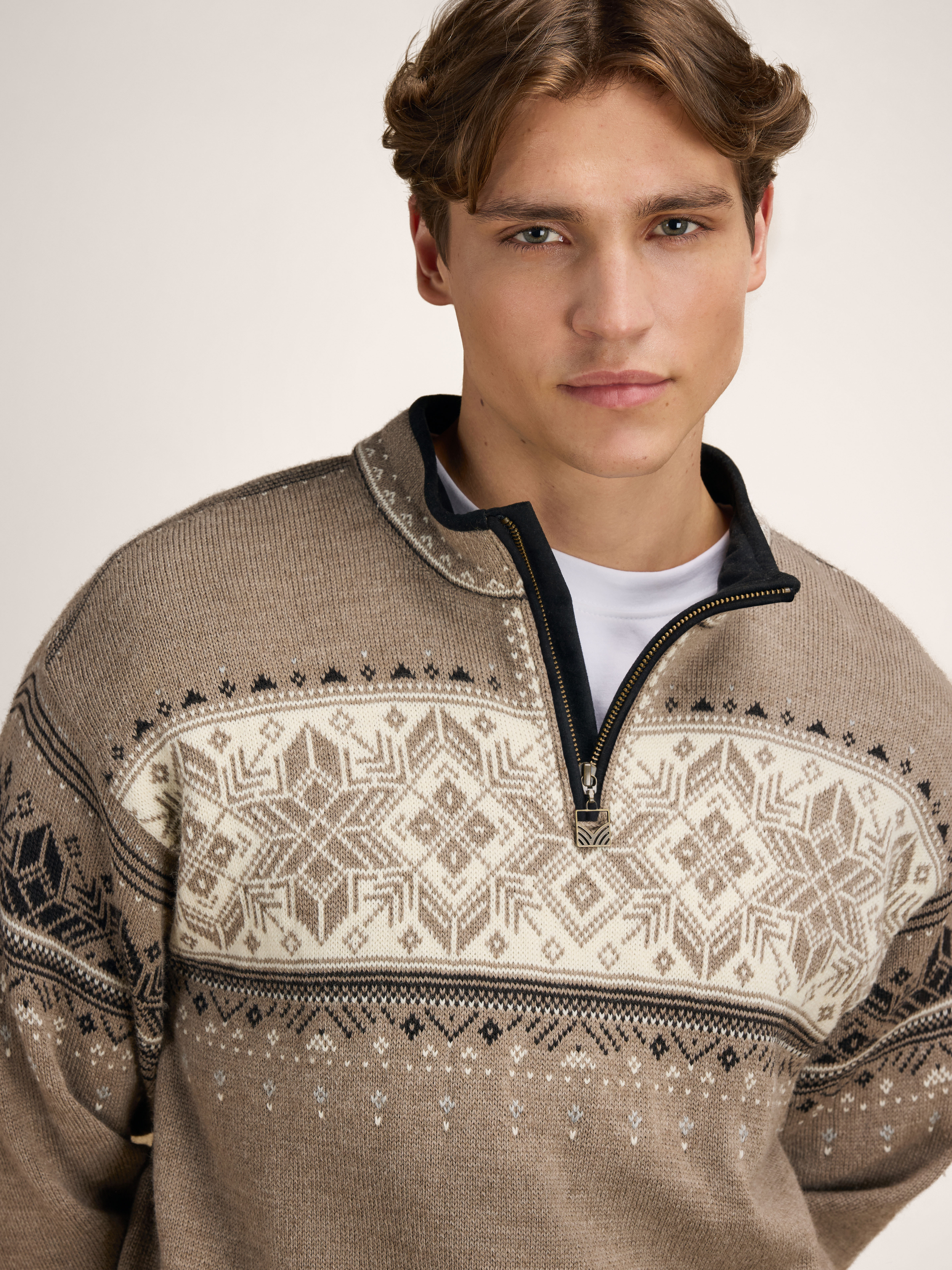 Blyfjell Men's Knit Sweater Mountainstone Offwhite Coffee