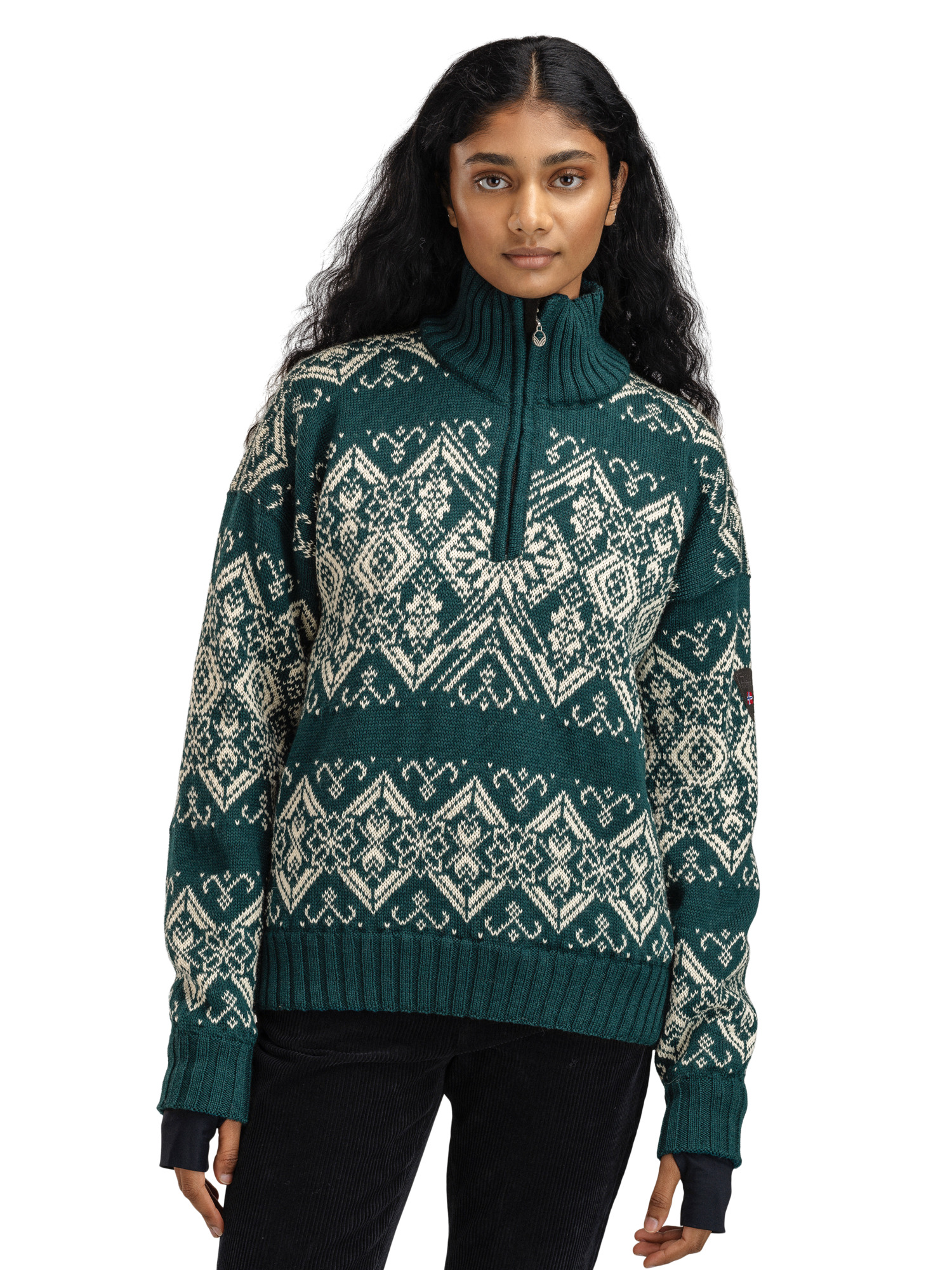 Roset Windproof Women’s Sweater - Norwegian Wool Pinegreen Offwhite